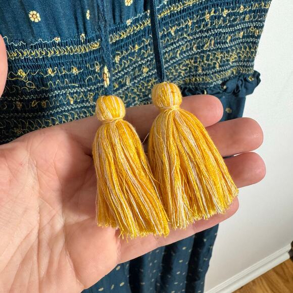 Farm Rio Rosewood Jumpsuit Anthropologie Women M Blue Floral Boho Cottage Modest - Picture 9 of 10